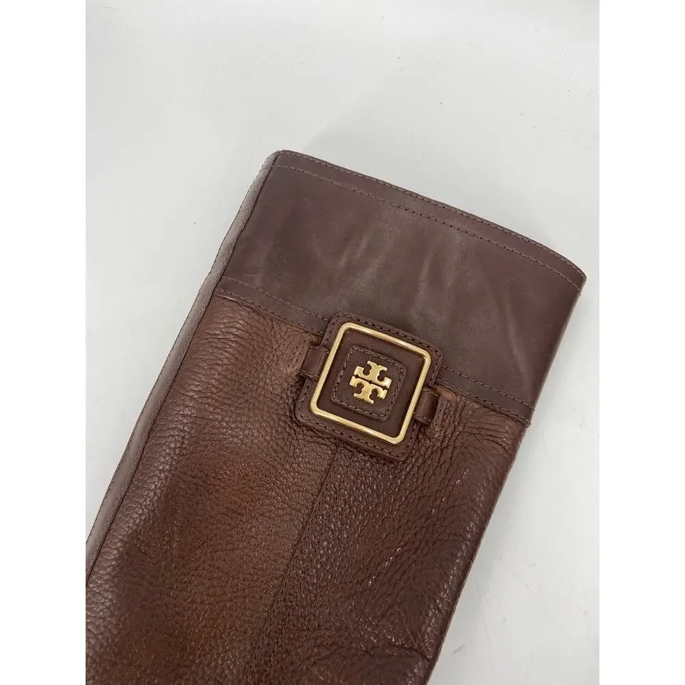 Tory Burch Julian‎ Brown Pebbled Leather Riding Boots Size 6